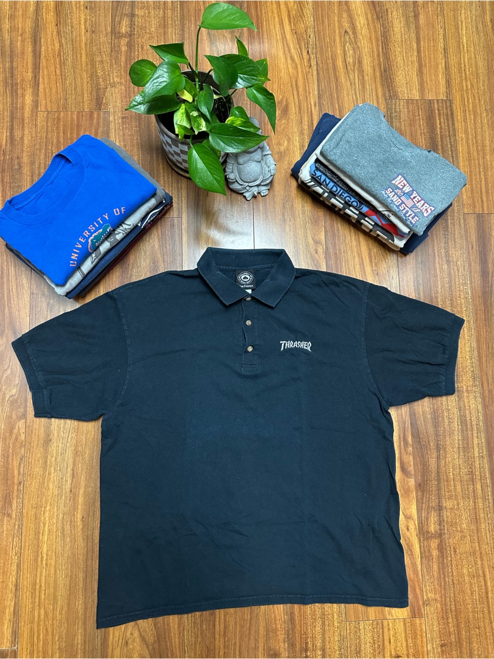 Vintage Thrasher Black Polo Shirt - Short Sleeve Men's XL